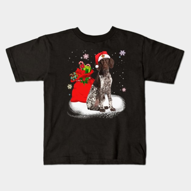 Christmas Santa German Shorthaired Pointer Kids T-Shirt by TeeAbe